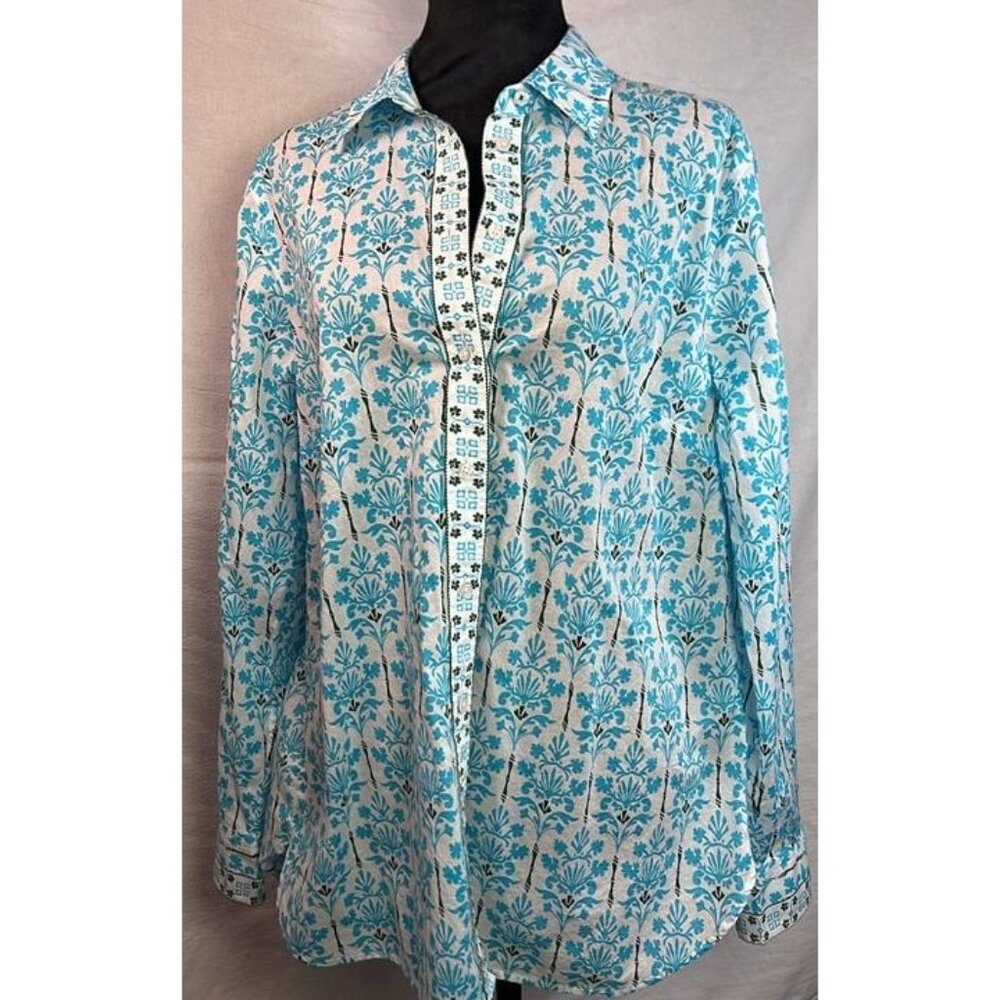 Talbot's 100% Cotton Long Sleeve Spring Vacation Lagenlook Artsy Button Up Sz Lg